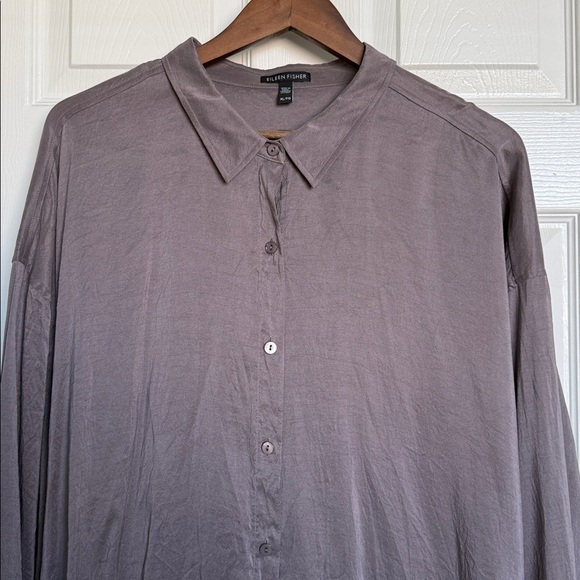 Eileen Fisher Women’s purple Long Sleeve Button Down Silk Blouse XL - Picture 3 of 12